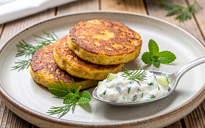 Potato pancakes with tzatziki sauce (Polish-modern)