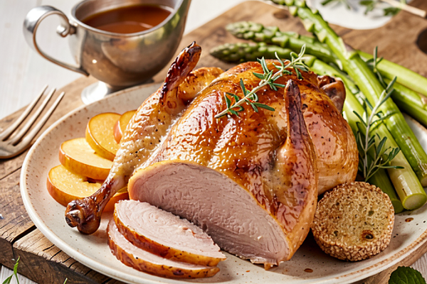 Kaczka pieczona z jabłkami i majerankiem