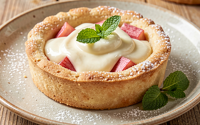 Rhubarb tart with delicate cream frosting