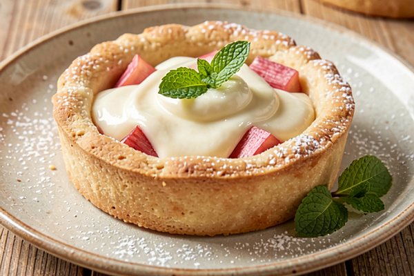 Tarta z rabarbarem i delikatnym kremem śmietanowym