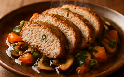 Oven-Baked Pork Neck with Mushrooms and Carrots