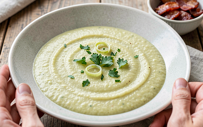 Leek soup with potatoes (traditional, spring)