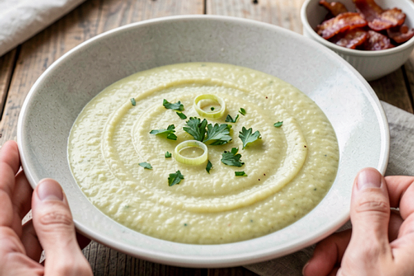 Leek soup with potatoes (traditional, spring)