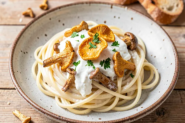 Pasta z kurkami i serem białym