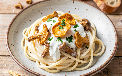 Pasta with chanterelles and white cheese