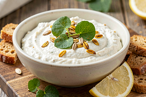 Pasta of white vegetables with roasted sunflower seeds (vegan)