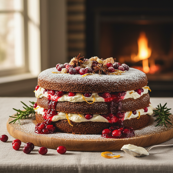 Spiced Gingerbread Cake with Cranberry Fruit Spread and Mascarpone Cream