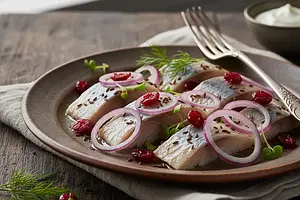 Spiced Herring with Red Onion, Cranberries, and Nigella Seeds