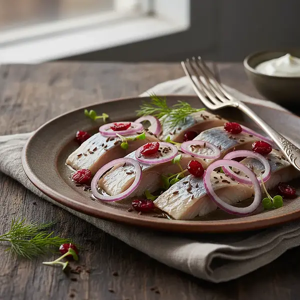 Spiced Herring with Red Onion, Cranberries, and Nigella Seeds