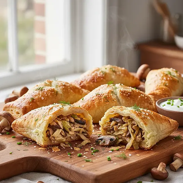 Crispy Half-Puff Pastries with Cabbage and Mushrooms
