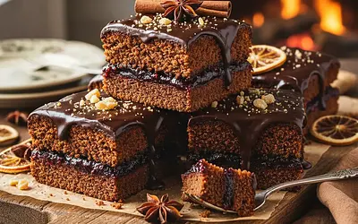 Old-Polish Spiced Gingerbread with Plum Jam and Chocolate