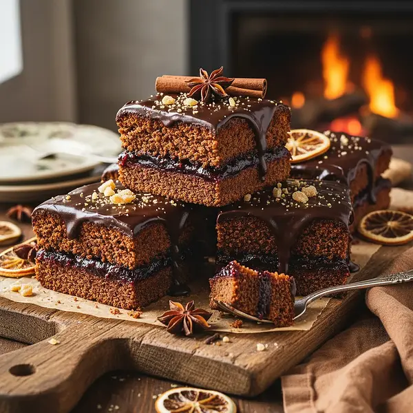 Old-Polish Spiced Gingerbread with Plum Jam and Chocolate