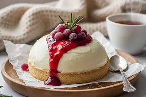 Velvety tart with white chocolate mousse and cranberry jam