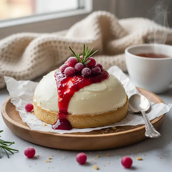 Velvety tart with white chocolate mousse and cranberry jam